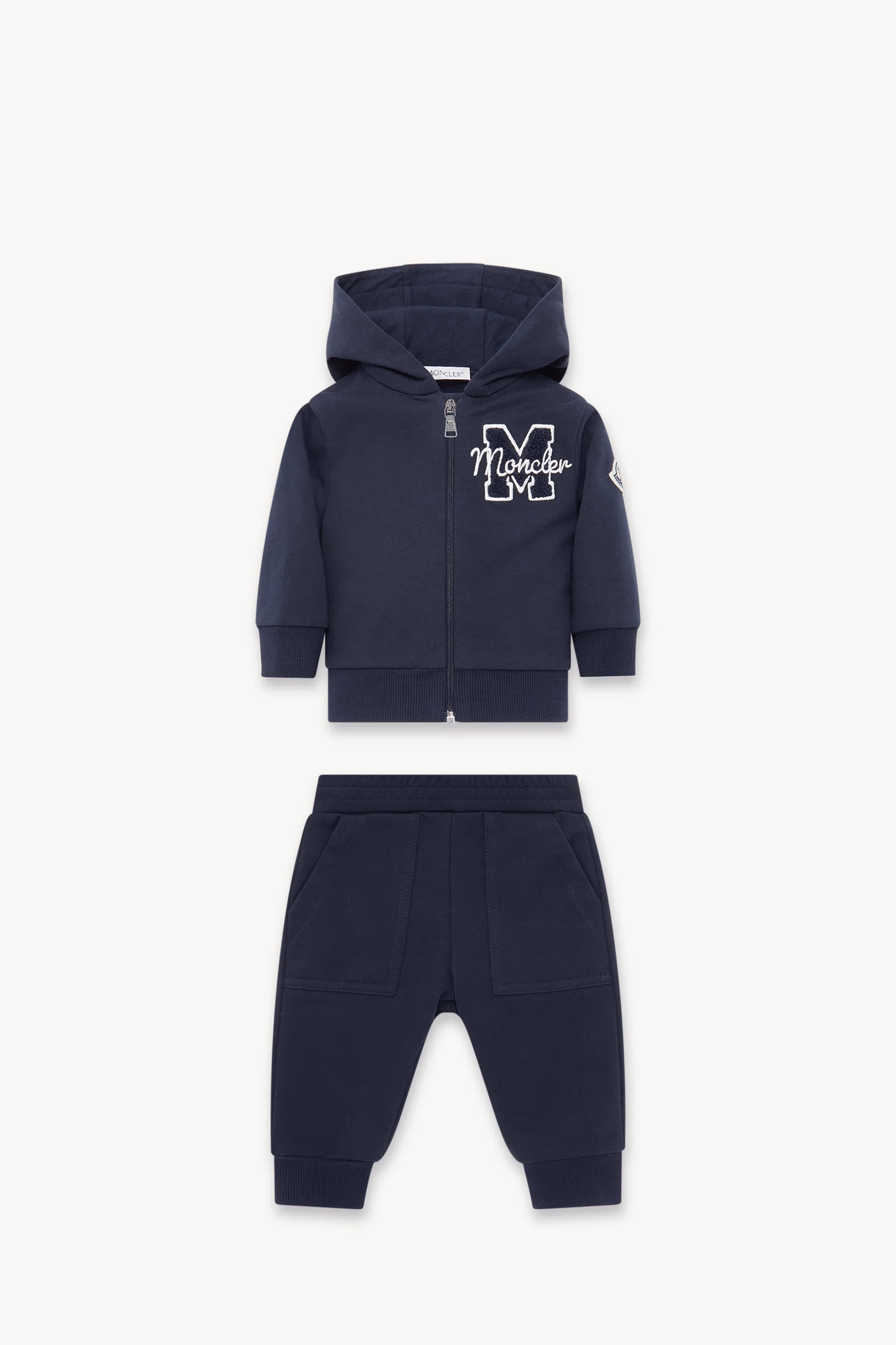Conjunto de chándal de algodón con logotipo efecto peluche bordado Niño Azul marino Moncler 0